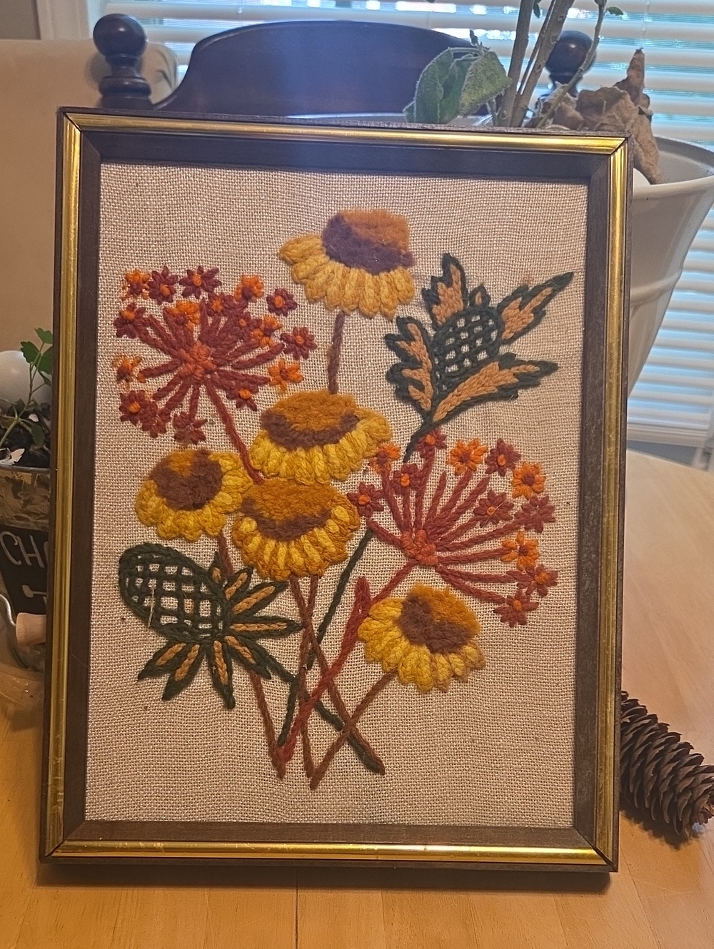 Hand-Embroidered Floral Wall Art — Yellow & Orange Bouquet